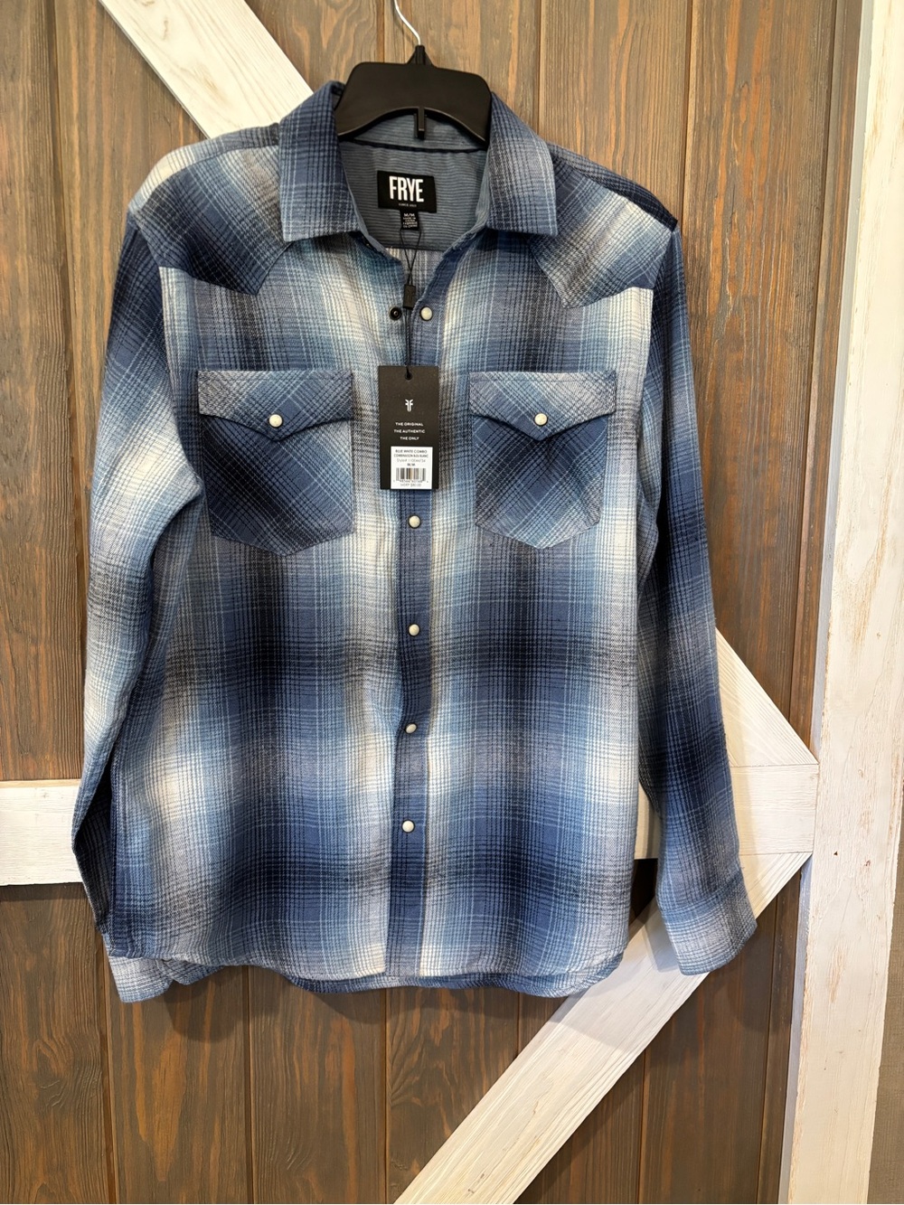 Frye Men’s Blue Ombré Plaid Long Sleeve Shirt Sz M/M